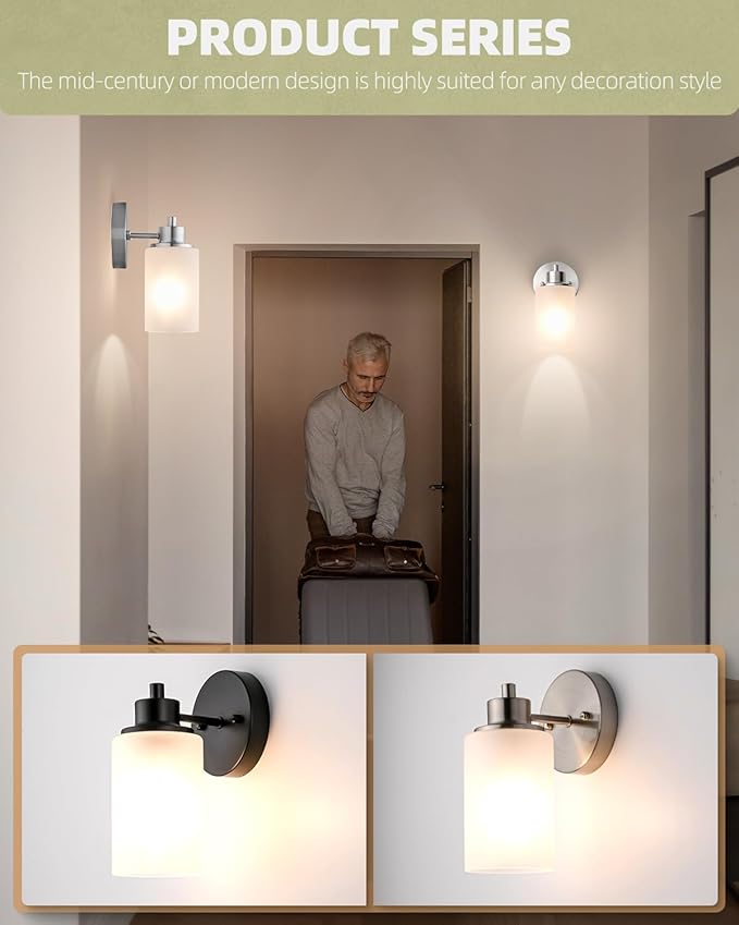 Wall Sconces Bath Vanity Light Fixtures Wall Mounted Lights Brushed Nickel Modern White Frosted Glass Shade