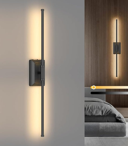 Battery Operated Wall Light - Sanded Black Picture Led Plug in Walls Sconce Fixture Indoor - Art Decor Bathroom Sconces - Modern Bedroom Lights Fixtures with Remote L 24inch-1PK