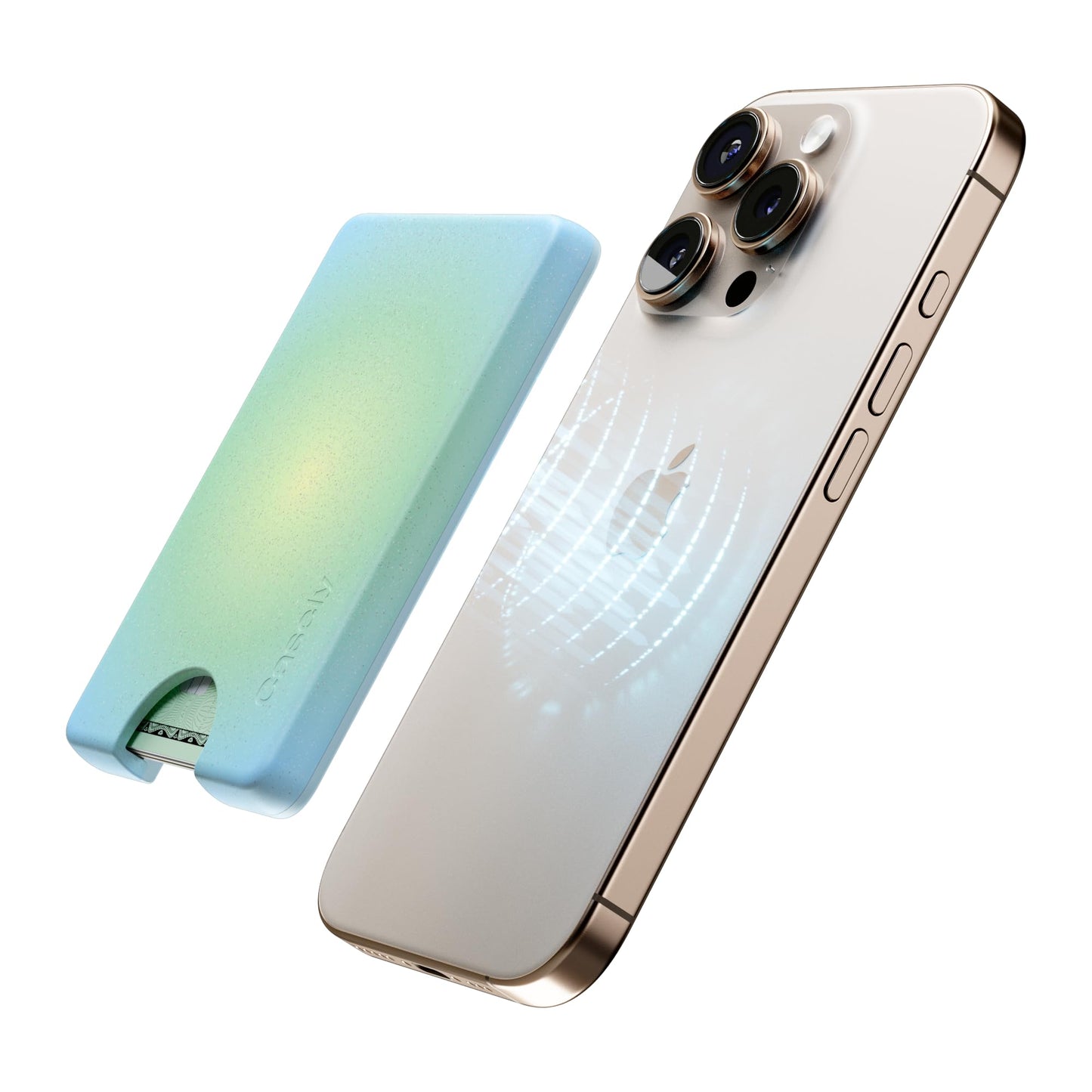 Casely MagWallet | Starfish Wishes | Coral Pink Shimmer | Slim Wallet Card Holder | Compatible with MagSafe | Soft-Touch Hard Silicone | Holds Up to 3 Cards