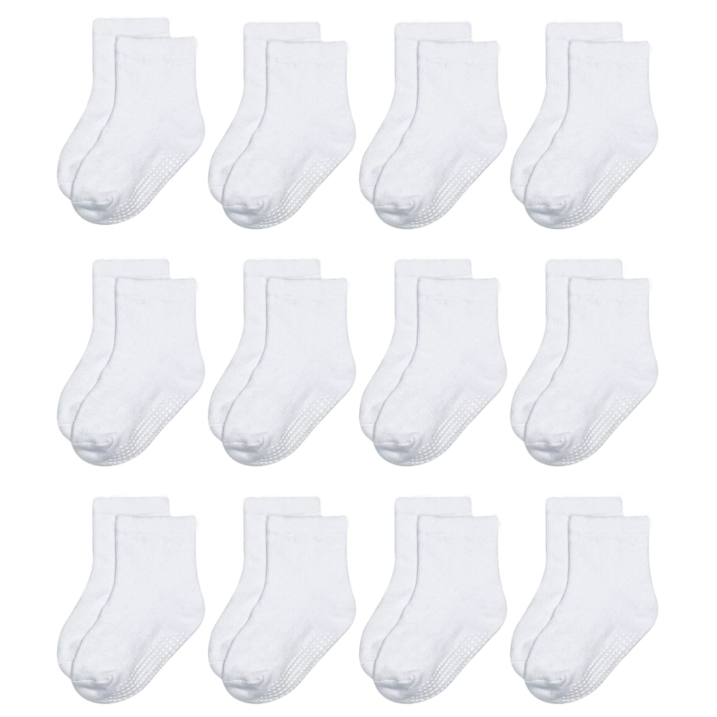 12 Pairs Non-Skid Cotton Socks with Grip for Baby Toddler Boys Girls(8#White,1-3 Years)