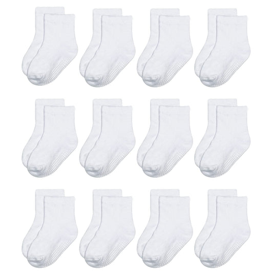 12 Pairs Non-Skid Cotton Socks with Grip for Baby Toddler Boys Girls(8#White,1-3 Years)