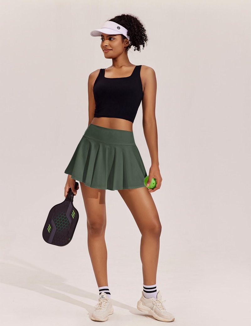 PINSPARK Womens Pleated Tennis Skirt with Shorts High Waisted Athletic Golf Skorts Tummy Control Workout Skirts, Camo Green XXL