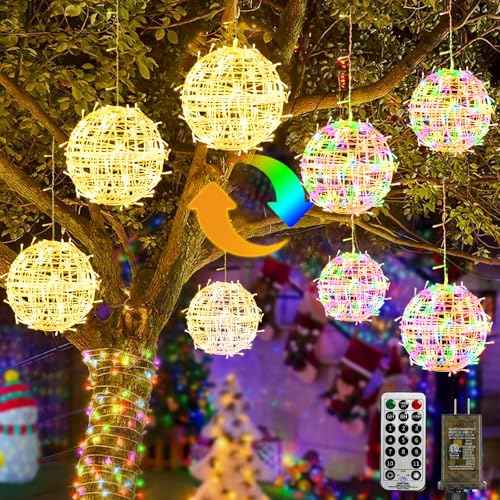 btfarm Color Changing Christmas Light Balls Outdoor with Remote & Timer, 4 Pack 7.87" Lighted Spheres Outside Hanging, 11 Mode Globe Lights with Plug for Trees Yard Garden Porch Patio Indoor Decor