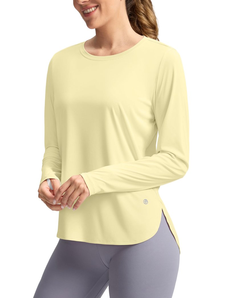 Women's Sun Shirts UPF 50+ Long Sleeve UV Protection Shirt Lightweight Quick Dry Workout Hiking Tops for Women(Light Yellow,XL)