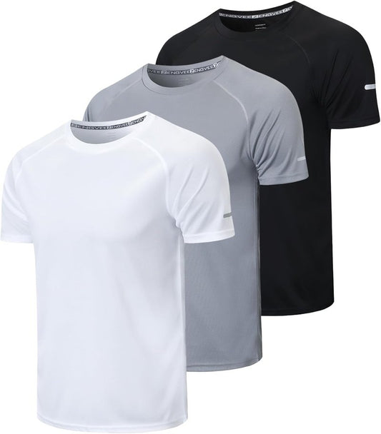 Men's Quick-Dry Workout Shirts - Moisture-Wicking Short Sleeve Athletic T-Shirts | 1/3 Pack