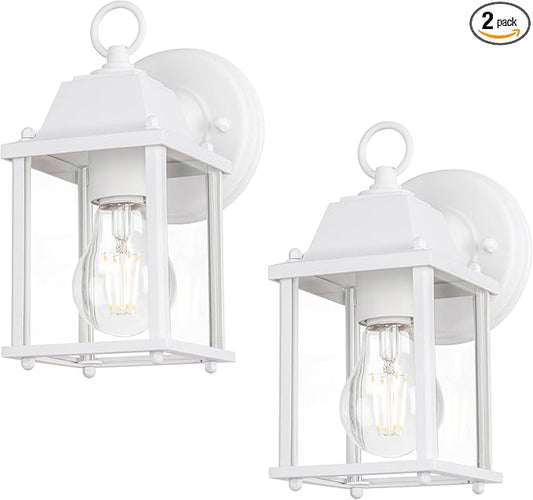 LIT-PaTH Outdoor Wall Lantern, Wall Sconce as Porch Lighting Fixture, E26 Base, Aluminum Housing Plus Glass, Water-Proof and Outdoor Rated, ETL Qualified, 2-Pack, White