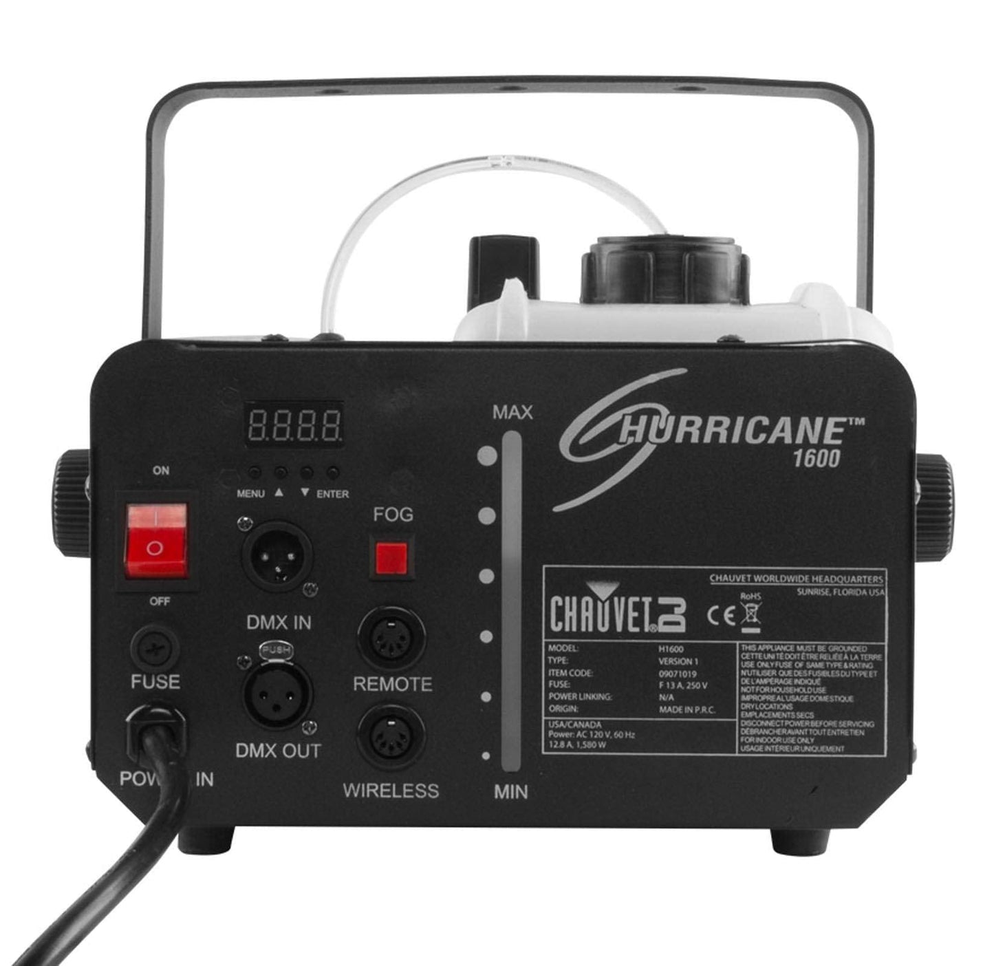 CHAUVET DJ Hurricane 1600 Compact High-Output Fog Machine w/Timer Remote & Automatic Shut-Off, BLACK