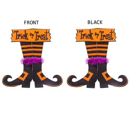 Happy Halloween Graden Flag Trick Or Treat Witch Feet Yard Outdoor Banner Decorations Home Decor Double Sided (Garden flag)