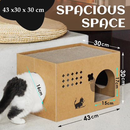 Cat Cardboard House with 2 PCS Scratching Pads，Large Cat Scratcher Bed Cat Scratchers Lounge for Indoor Cats with Corrugated Board Detachable Cat Scratcher Box for Cats.(Cactus) 1