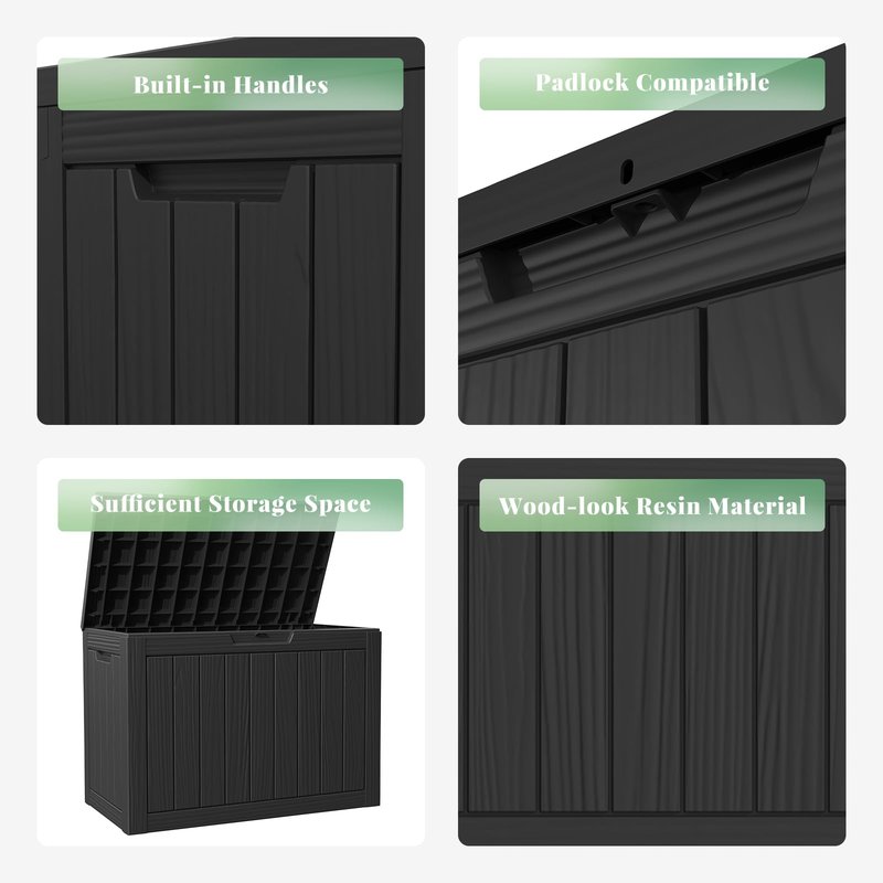 GGYI 50 GallonOutdoor Storage Box,Resin Deck Boxes Waterproof, IndoorOutdoor Bin for Package Delivery, Patio Cushions, Gardening Tools, Lockable, UV Resistant