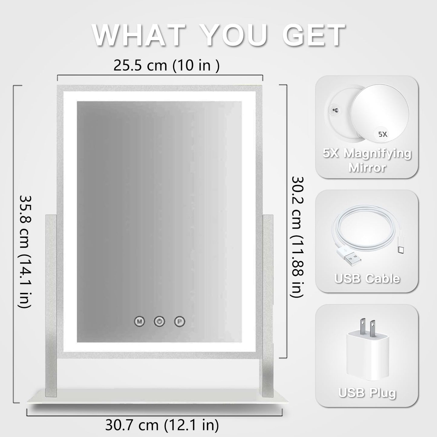 HIEEY Lighted Makeup Mirror, Hollywood Vanity Mirror with Lights, Three Color Lighting Modes, and 5X Magnification Mirror, Smart Touch Control, 360°Rotation (17.3in,White,Gift Box)