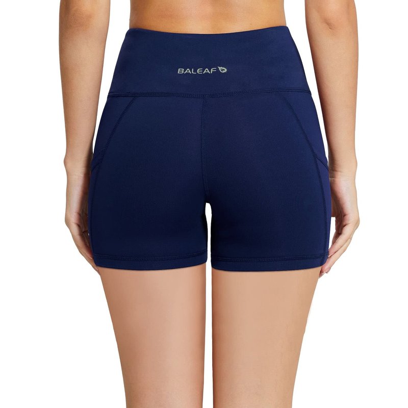 baleaf Workout Shorts Women 5" Biker Yoga Gym Spandex Running Volleyball Compression Tummy Control Short with Pockets Navy Blue XXL