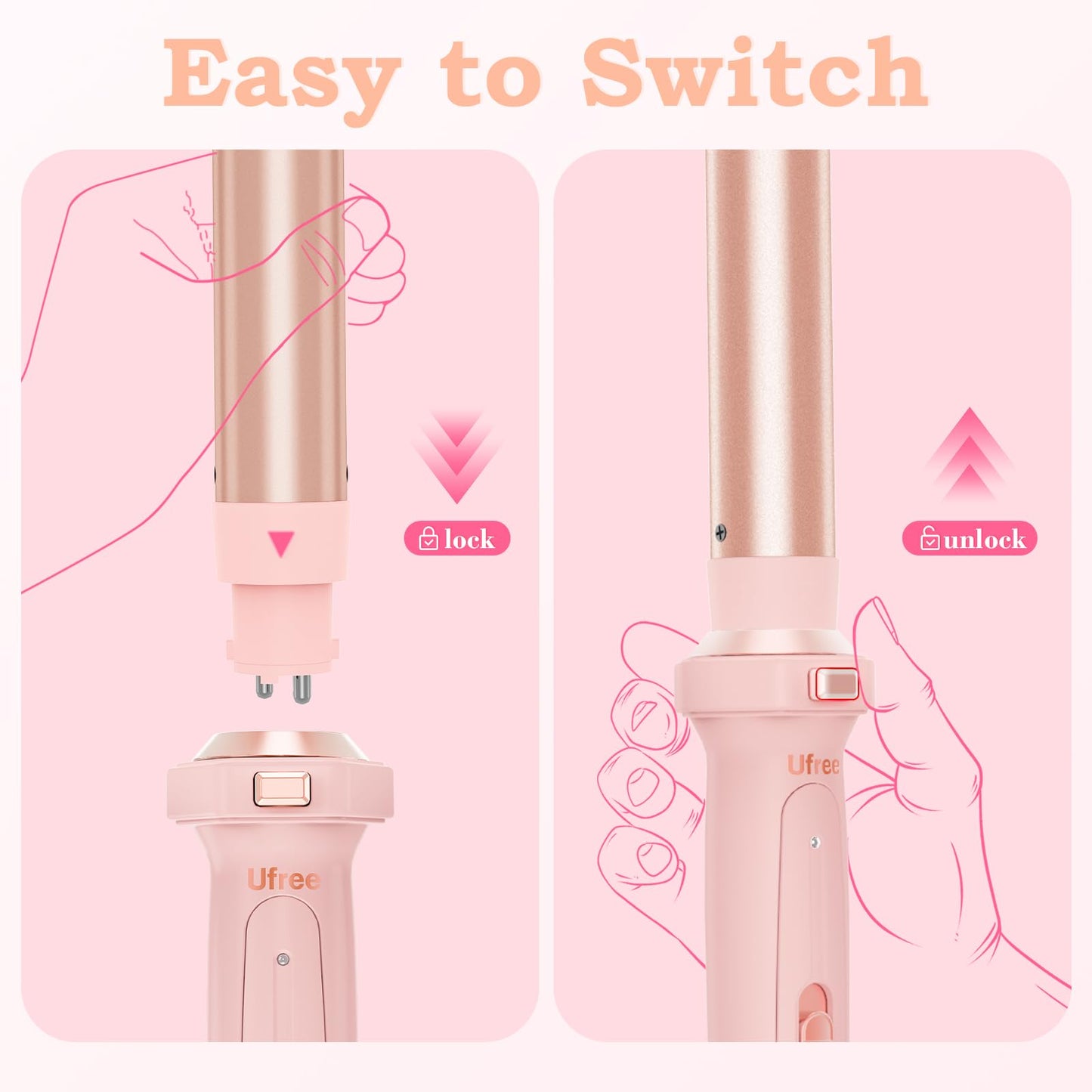 Birthday Gifts for Women, Ufree 5 in 1 Curling Iron with Interchangeable Ceramic Barrels (0.35"-1.25"), Curling Wand Set with Flat Iron Hair Straightener, Instant Heat Up, Dual Voltage Hair Curler