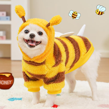 ANIAC Fleece Dog Hoodies with D-Ring Autumn Winter Puppy Clothes for Small Dogs Bumblebee Cat Apparel Cold Weather Coat Funny Doggy Bee Costume for Christmas Halloween (Yellow, Medium)