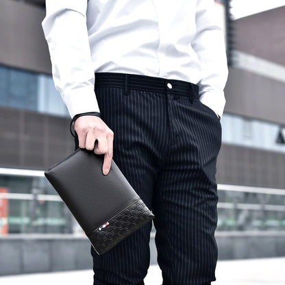 A-QMZL Clutch Bag Men's PU Leather Elegant Handbag Large Capacity Pochette Envelopes Handbags Card Slot Pockets Zipper Wallets Man with Strap Wrist Bag Business Casual Travel Office