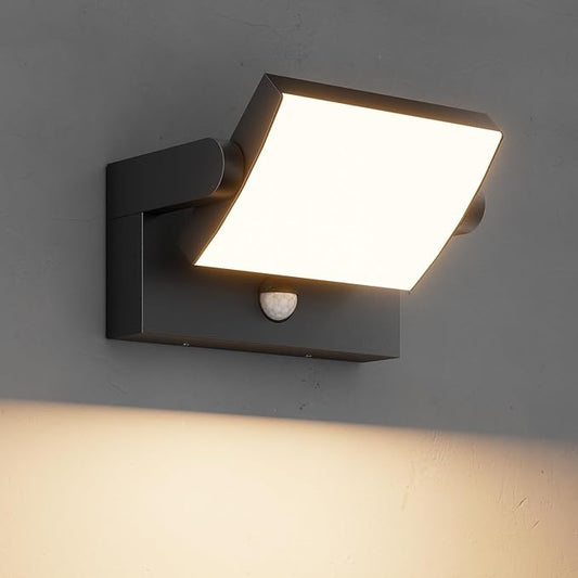 40W Motion Sensor Outdoor Wall Lights, 3000K Black LED Light Fixture, IP65 Waterproof Exterior Porch Light, 360 ° Adjustable Head Flood Wall Lighting for House