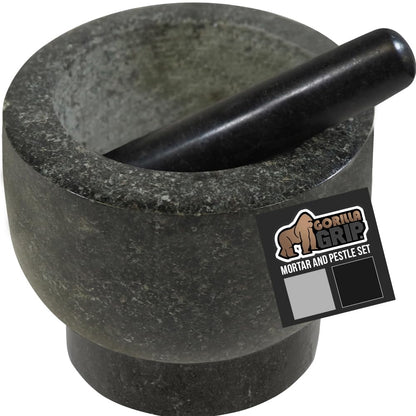 GORILLA GRIP Heavy Duty Mortar and Pestle Set with Slip Resistant Base, 100% Granite Stone Molcajete Guacamole Bowl, Grind Seeds Spices, Crush Garlic, Kitchen Muddler for Fresh Herbs, 1.5 Cup, Black