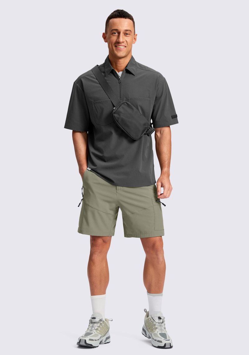 Pudolla Men's Hiking Cargo Shorts Lightweight 7" Travel Casual Shorts for Men Golf Work Outdoor with 5 Zipper Pockets(Grey Sage Medium)
