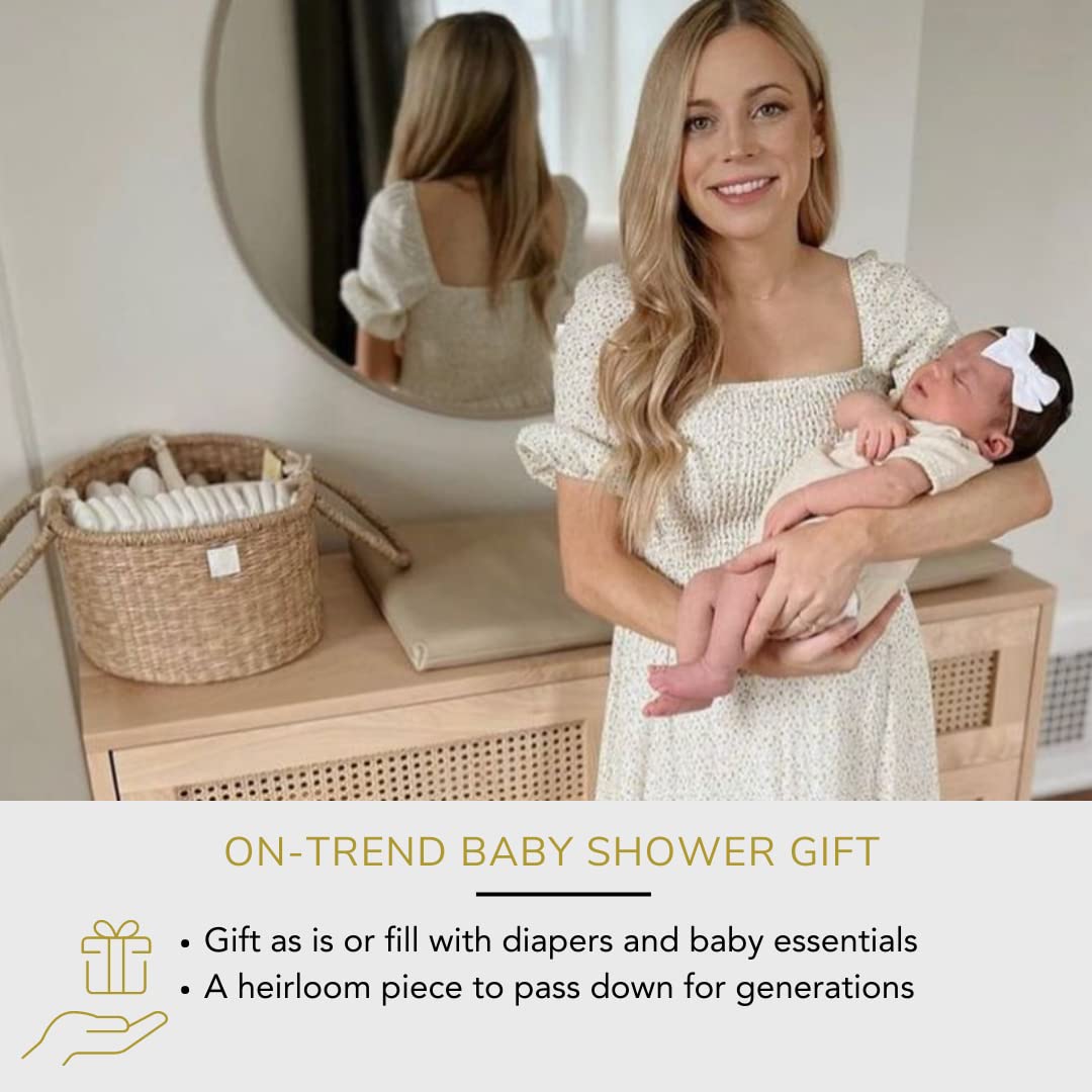 BEBE BASK Premium Baby Diaper Caddy Organizer - Artisan-Made Seagrass Basket With Cotton Divider - Award-Winning & Luxury Diaper Caddy Basket (ROSA)