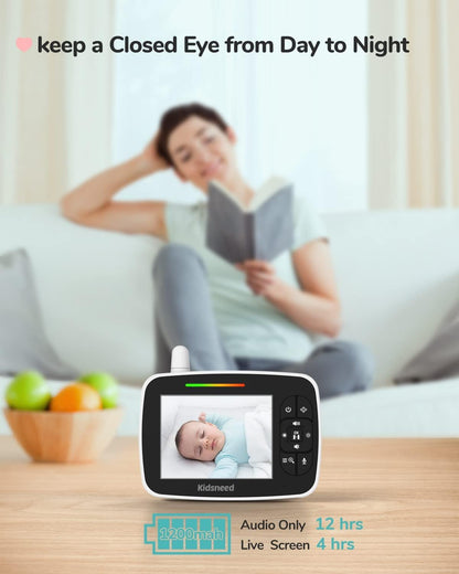 Baby Monitor - 3.5 inch Large Display Video Baby Monitor with Camera and Audio,Remote Pan/Tilt/Zoom, 1200 mAh Battery, Night Vision, Two Way Talk, Smart Temperature,Lullabies,960ft Long Range