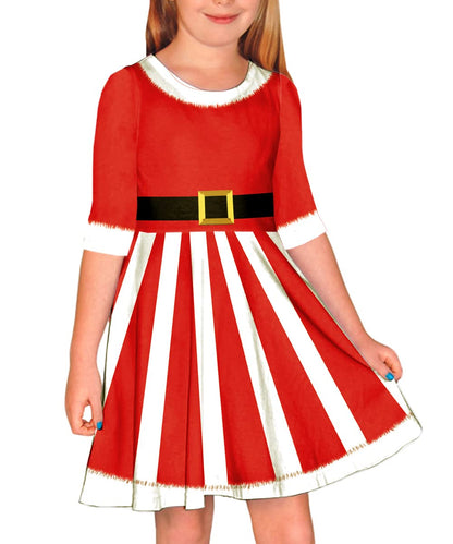 Remimi Santa Dress for Girls Christmas 3/4 Sleeve Twirly Gift Holiday Skater Dress 9-10 Years