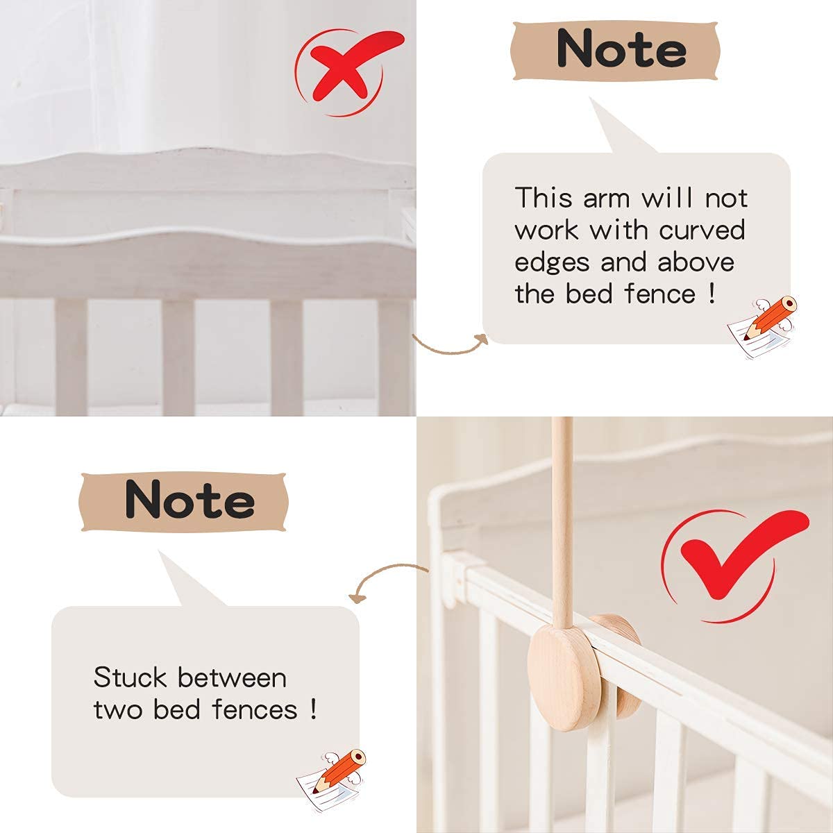 Baby Mobile Crib Holder,Wooden Mount for Mobile Hanging, Baby Crib Attachment for Nursery Decor Mount Bed Bell Holder