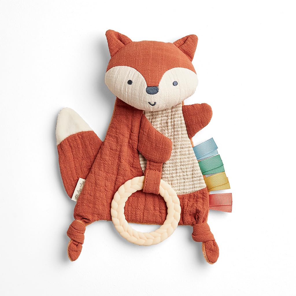 Itzy Ritzy - Bitzy Crinkle Sensory Toy Fox with Crinkle Sound for Babies & Toddlers - Features Soft Braided Teething Ring & Textured Ribbons, Designed for Ages 0 Months and Up, Fox