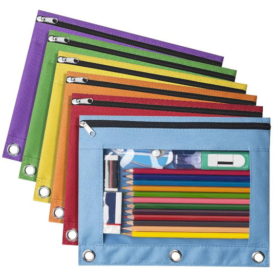 Forvencer 6Pack Pencil Pouches for 3 Ring Binder, Smooth Zipper 3 Ring Binder Pencil Pouch, Multi-Color Pencil Case for Binder, Clear Top Binder Pencil Pouch, Pencil Bag with 3 Re-enforced Grommets