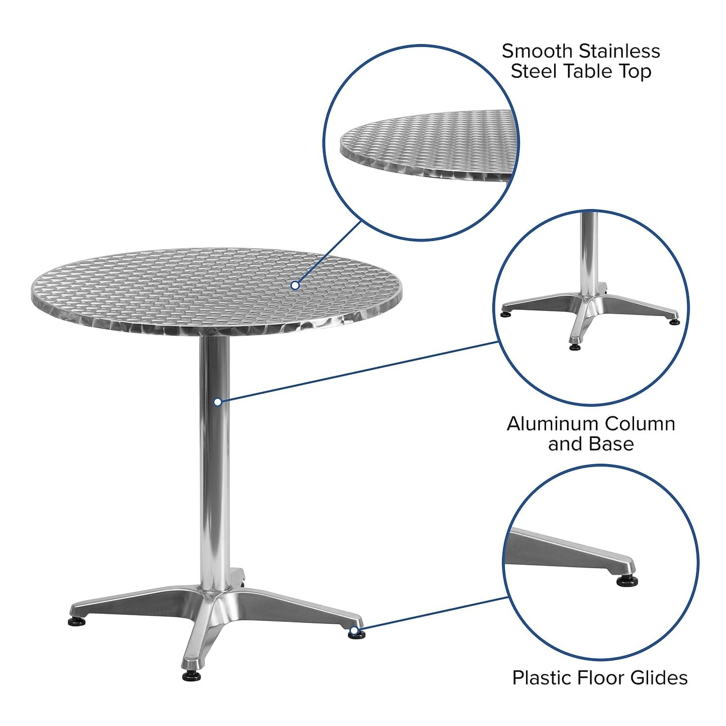 Flash Furniture Mellie 27.5" Round Aluminum Indoor-Outdoor Table with Stainless Steel Table Top