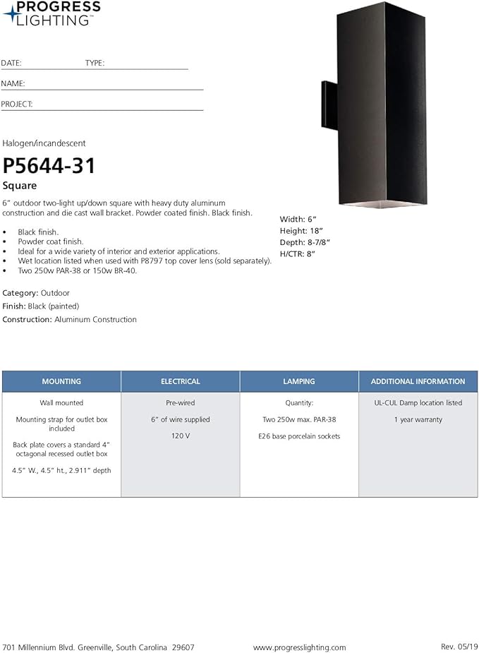 Square Collection 6" Aluminum Outdoor Up/Down Wall Lantern Light Matte Black