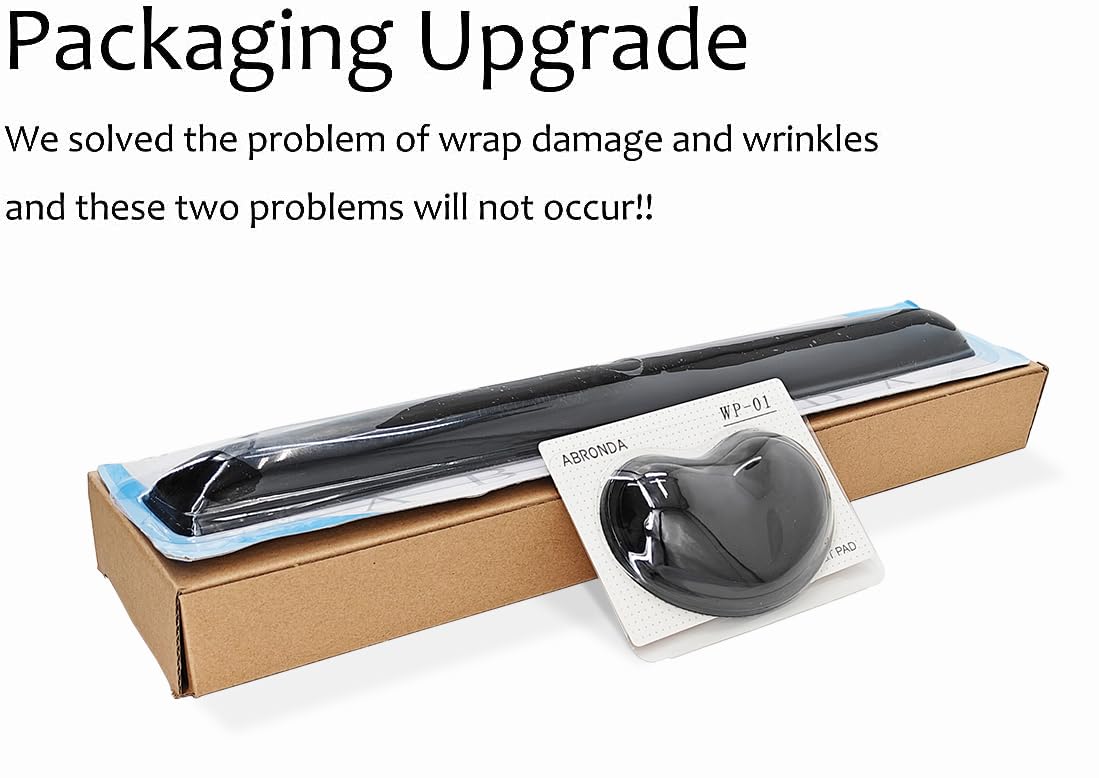 ABRONDA Gel Keyboard & Mouse Wrist Rest Set - Keyboard Wrist Rest Pad & Mouse Support for Office Gaming Pad Computer Laptop Ergonomic Comfortable Pain Relief- Pad Set (Black Pad Set)