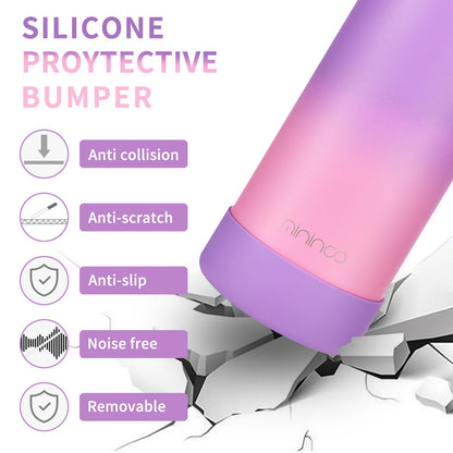 Mininoo Kids Water Bottle for School, 16oz Insulated Stainless Steel Water Bottle Kids with Straw Lid for Girls（Purple/Pink）