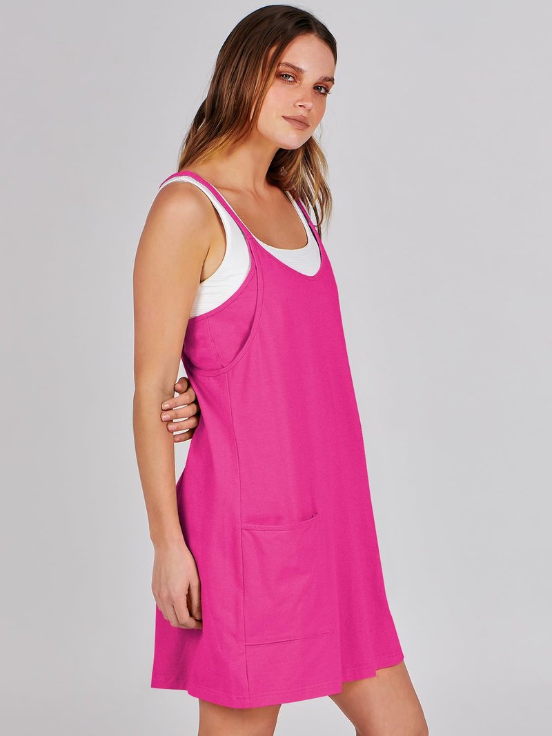 ANRABESS Women Athletic Dress Summer Tennis Workout Active Sports Mini Romper Dress Built in Shorts Travel Vacation Clothes Hot Pink X-Large