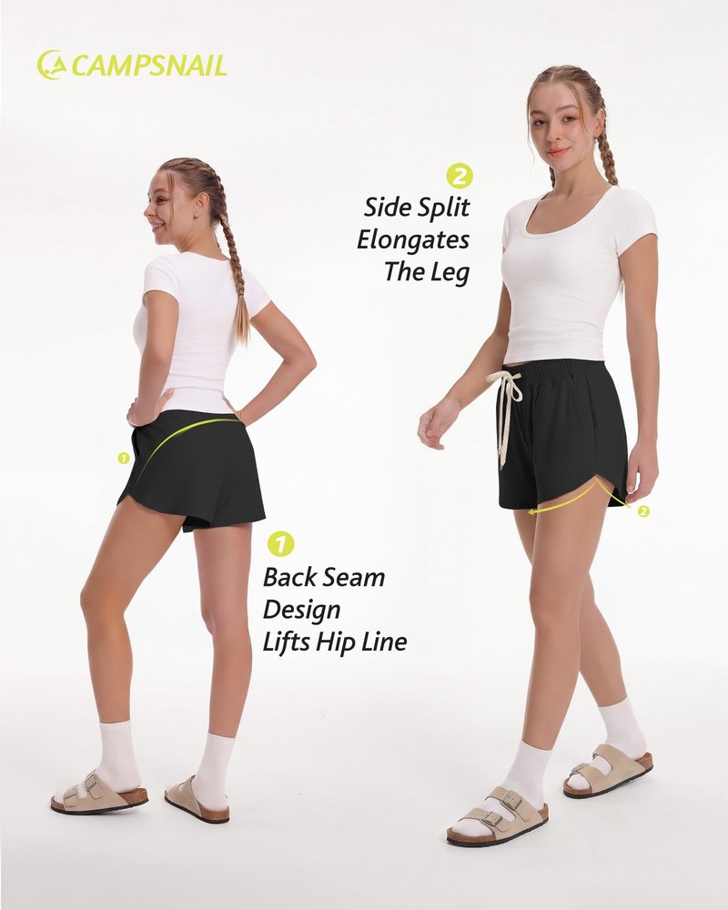 CAMPSNAIL Athletic Shorts for Women - Workout Casual High Waisted Black Sweat Shorts Comfy for Running Gym Lounge Summer