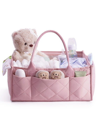 CEI-CEI Baby Diaper Caddy Organizer Large Nursery Storage Basket with Handles for Newborn Essentials, Portable Car Organizer for Diapers(Pink)