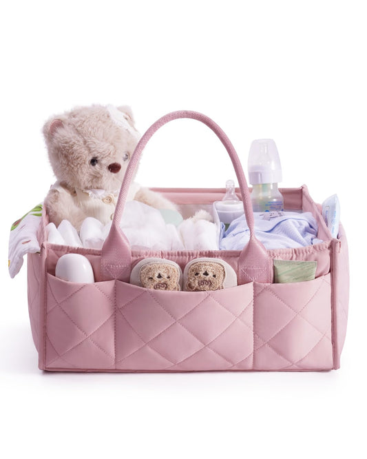 CEI-CEI Baby Diaper Caddy Organizer Large Nursery Storage Basket with Handles for Newborn Essentials, Portable Car Organizer for Diapers(Pink)