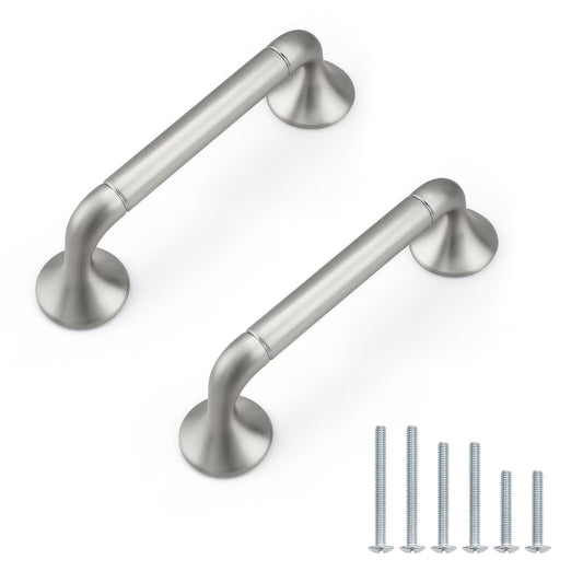 knobelite 5Pack Hole Centers 3inch/76mm Satin Nickel Kitchen Cabinet Handles Solid Zinc Alloy Brushed Nickel Cabinet Pulls Bow Handle for Home Furnitures Closet Cupboard and Drawer Total Length 98mm
