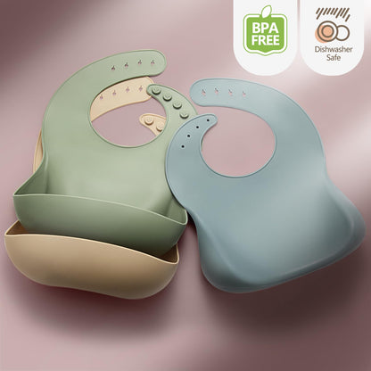 Eascrozn Silicone Baby Bibs for Boys Girls, 3 Pack Soft Adjustable Silicone Bibs for Babies Toddlers, BPA Free, Waterproof Bibs for Baby Eating Essentials Baby Gifts