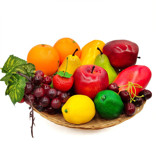 17 Pcs Fake Fruit, Simulation Fruit Props for Photography, Display, Lifelike Realistic Artificial Fake Fruits Home Decor Craft Fruit Set Fake Lemon Fake Grape Strawberry