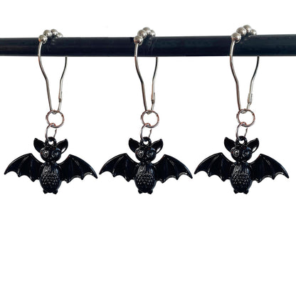 Bat Shower Curtain Hooks Rings, 12 Pcs Halloween Bats Rustproof Metal Shower Curtain Hangers for Bathroom Shower Rods, Halloween Party Theme Home Bathroom Decoration (Black)
