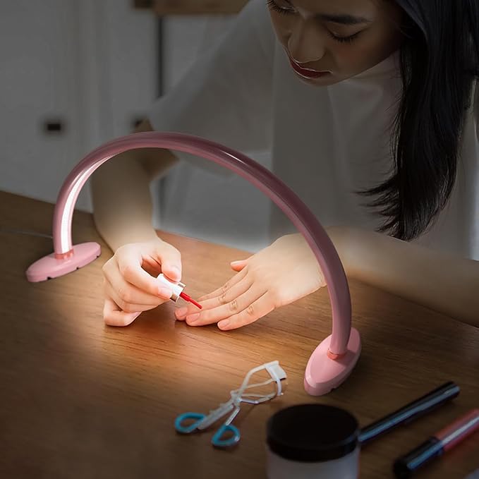 Small Half Moon Light for Nail Desk, Nail Tech Lamp with Liftable and Removable Base for Manicure/Painting/Crafts and Photograph，Personal Use Lamp for Nails Table Pink 16 inch
