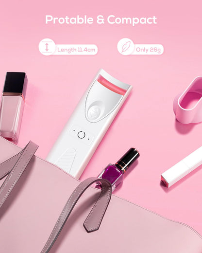 Heated Eyelash Curler, Electric Heated Lash Curler Rechargeable (No Need Batterys Replace) Tiny&Compact Perfect Gift for Women Make a Lasting Eyelashes in a Minute, Heated-Eyelash-Curler-Rechargeable