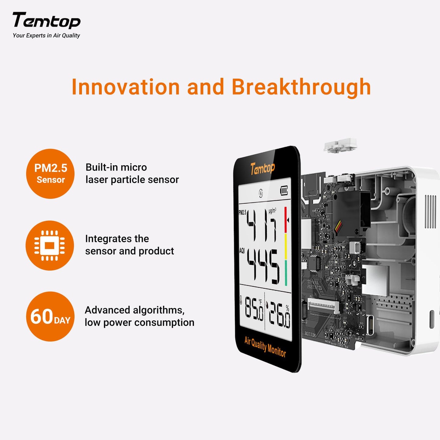 Temtop Air Quality Monitor PM2.5 Indoor Digital Hygrometer Thermometer Humidity Monitor for Home Office Bedroom Livingroom S1