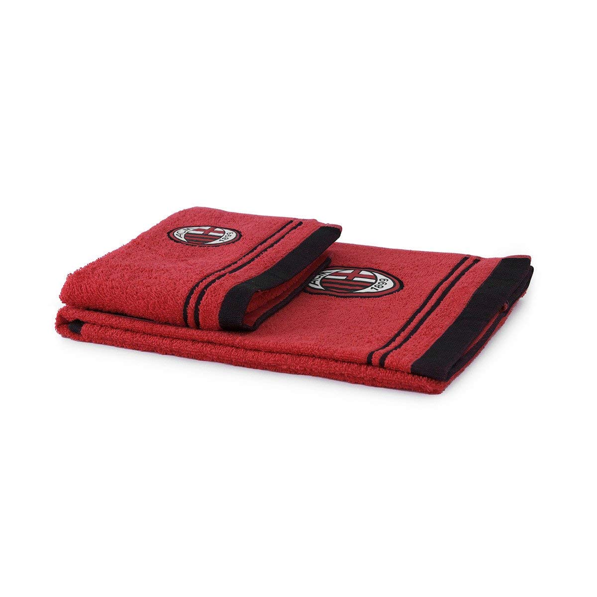 AC Milan Terry Towel and Guest Set, Cotton, Rosso/Nero, 100X60X1 Cm