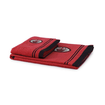 AC Milan Terry Towel and Guest Set, Cotton, Rosso/Nero, 100X60X1 Cm
