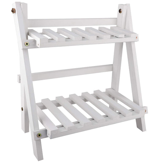 ZHZXBDGQ Wooden Plant Stand, 2 Tier Flower Display Rack Holder, Indoor Outdoor Plant Stand Flower Pots Holder for Home Desktop Garden Patio Balcony Decoration-White