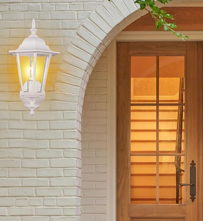 GRUENLICH Outdoor Wall Lantern, Wall Sconce as Porch Lighting Fixture with E26 Medium Base, Aluminum Housing Plus Glass, Water-Proof Rated, Bulb Not Included, White Finish, 2 Pack