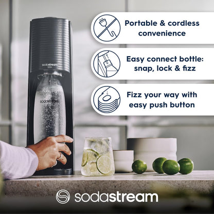 SodaStream TERRA Sparkling Water Maker, Easy To Use Carbonated Water Machine, 1L BPA-Free Bottle, 1 x Quick Connect CO2 Cylinder Makes 60L, Replace Single-Use Plastic, Mix with Pepsi Syrups, Black