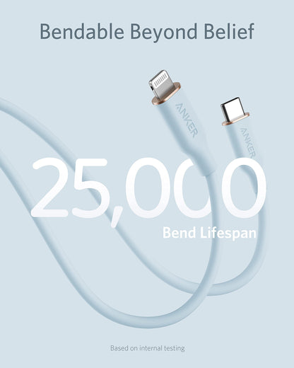 Anker USB C to Lightning Cable, MFi Certified Powerline III Flow Silicone Charging Cable for iPhone 13 13 Pro (Cloud White, 6ft)