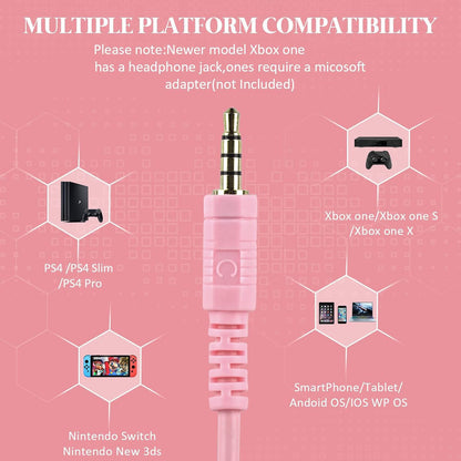 DIWUER Gaming Headset for Xbox One, PS4, PS5, Nintendo Switch, Bass Surround and Noise Cancelling 3.5mm Over Ear Headphones with Mic for Laptop PC Smartphones, Pink